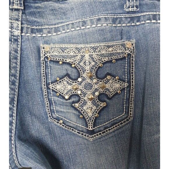 Soundgirl Women's Low Rise Embellished Bootcut Jeans Size 7 Thick StitcBlue Deni - Picture 3 of 5